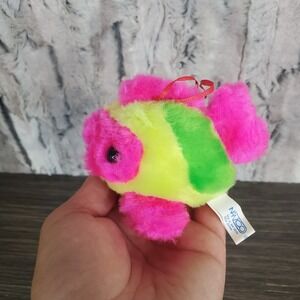 Nanco Mini NEON Clownfish Plush 4" Tiny Yellow, Pink And Green Clown Fish